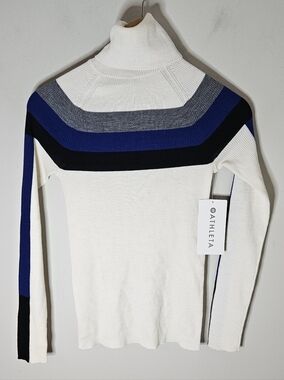 Athleta BROOKSHIRE COLORBOCK SWEATER Turtleneck Ribbed Blue Gray Cream NWT XXS